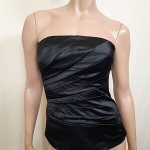Y2K Strapless Top Black Satin Bustier Womens XS Party Cocktail 2000s
